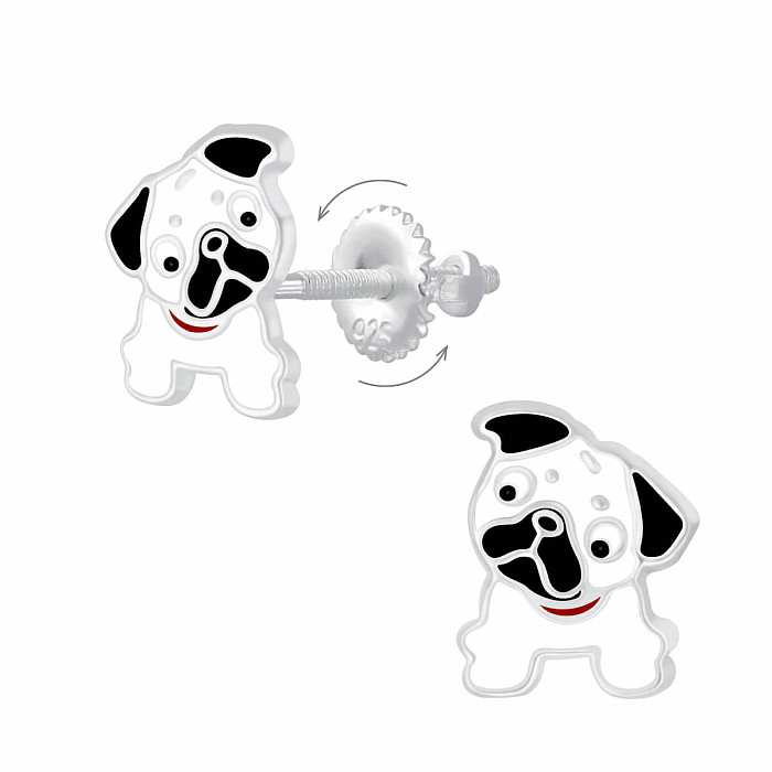 Stříbrné náušnice Štěně buldoka na šroubek - 6 x 8 mm, 0,62 g
