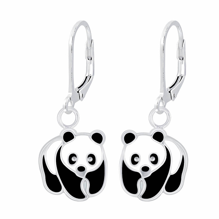 Stříbrné náušnice Medvídci Panda - 8 x 9 mm, 1,1 g