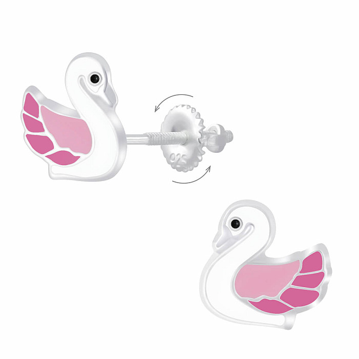 Stříbrné náušnice Něžné labutě na šroubek - 8 x 8 mm, 0,62 g