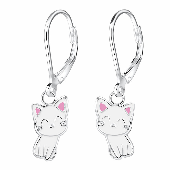 Stříbrné náušnice Bílá kočka - 7 x 13 mm, 1,18 g