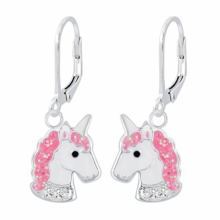 Stříbrné náušnice Bílý jednorožec - 8 x 10 mm, 1,08 g
