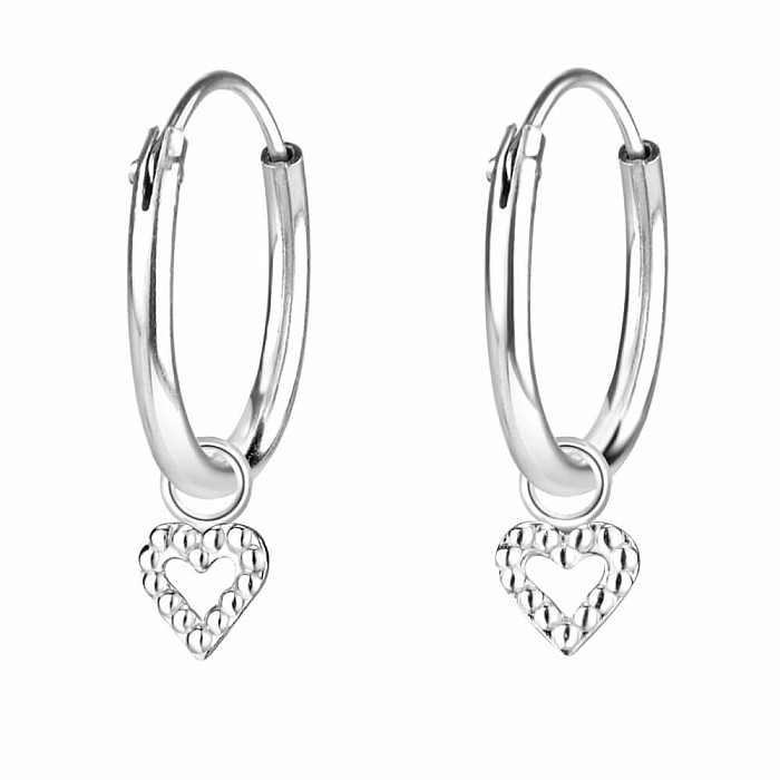 10609 Stříbrné kruhové náušnice 12 mm LITTLE HEART - 1,2 cm, 0,5 g