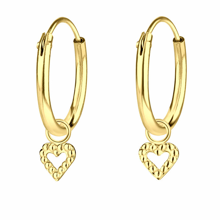 11557 Stříbrné kruhové náušnice 12 mm GOLD HEART - 1,2 cm, 0,5 g