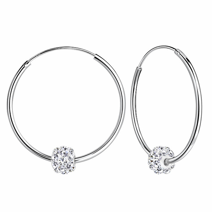 Levně 11809 Stříbrné 25 mm KRUHY s třpytivou kuličkou Crystal - 2,5 cm, 2,2 g
