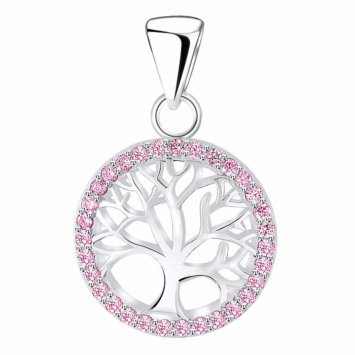 11379 Stříbrný přívěsek kruh se zirkony STROM ŽIVOTA - 13 mm, 1,05 g