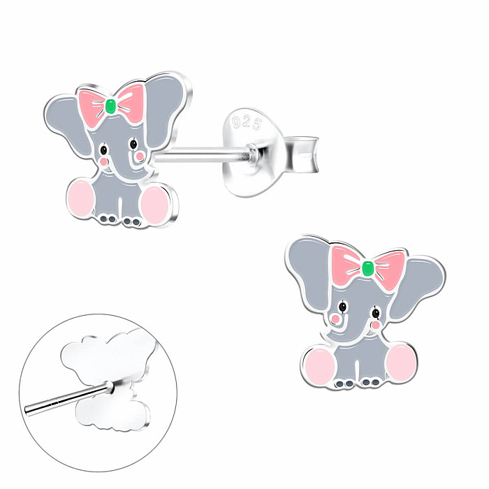 Stříbrné náušnice Slon s mašlí - 8 x 8 mm, 0,98 g