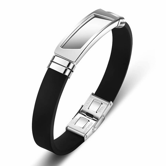 Pánský silikonový černý náramek Moderna stříbrný dekor - obvod cca 20 cm