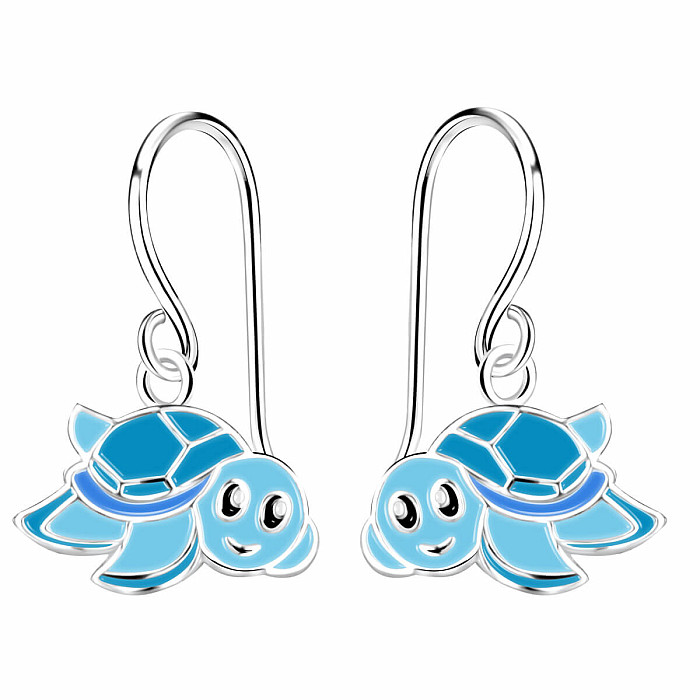 Stříbrné náušnice Modrá želva - 12 x 8 mm, 0,56 g