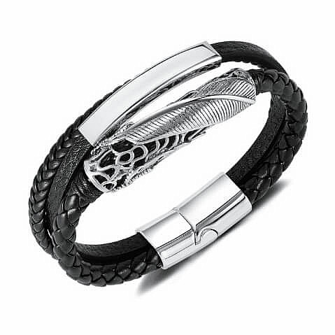 Pánský trojitý kožený náramek Piuma nerez ocel dekor - obvod cca 19,8 cm