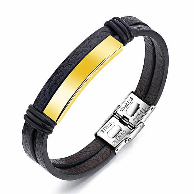 Pánský kožený náramek Open Sky Elegance zlatý dekor - obvod cca 20,5 cm