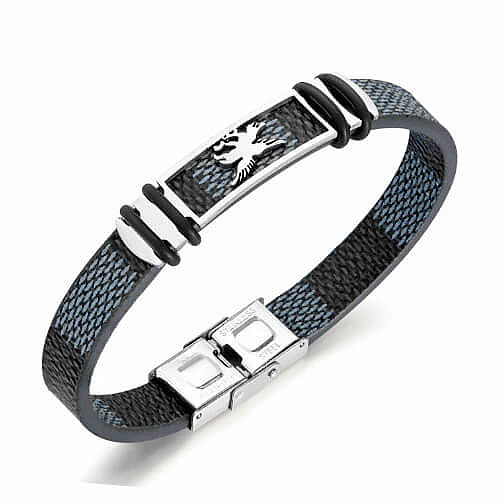 Pánský kožený náramek Open Sky Eagle - obvod cca 20 cm - stříbrná