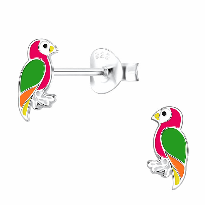 Stříbrné náušnice Růžoví papoušci - 4 x 8 mm, 0,42 g