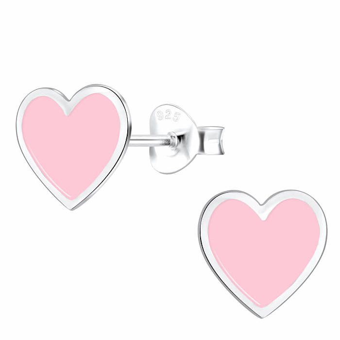 Stříbrné náušnice Růžová srdíčka - 8 x 8 mm, 0,53 g