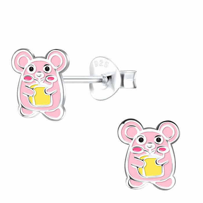 Stříbrné náušnice Růžový křeček - 7 x 7 mm, 0,5 g