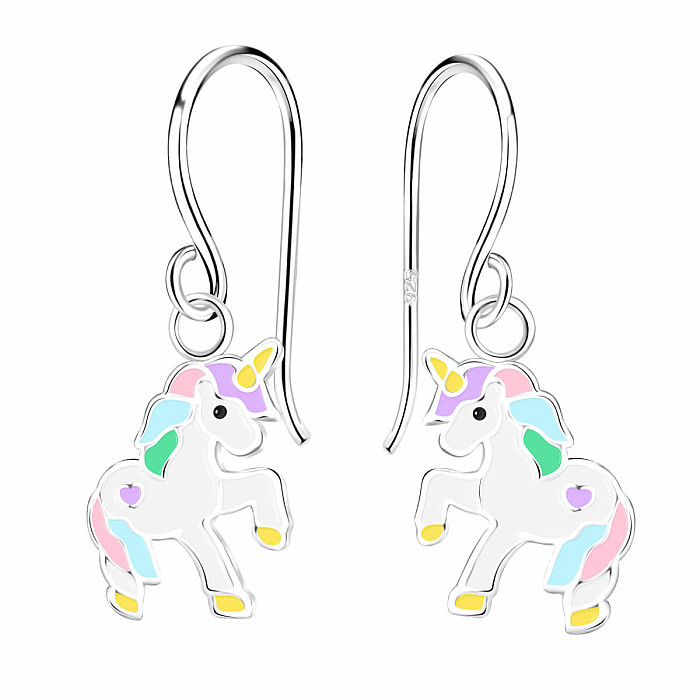 Stříbrné náušnice Duhový jednorožec - 12 x 9 mm, 0,56 g