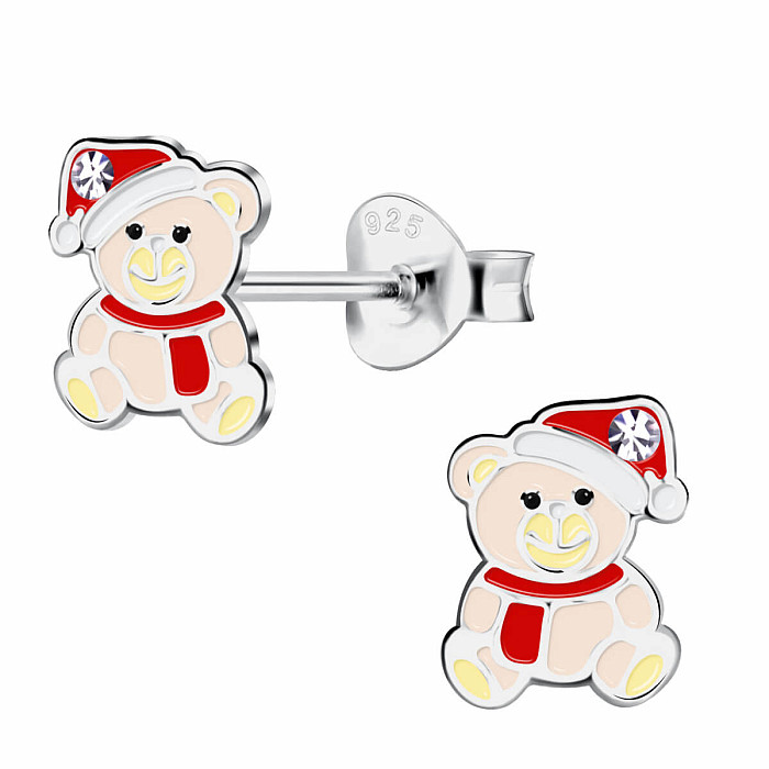 Stříbrné náušnice Vánoční medvídek - 6 x 8 mm, 0,53 g