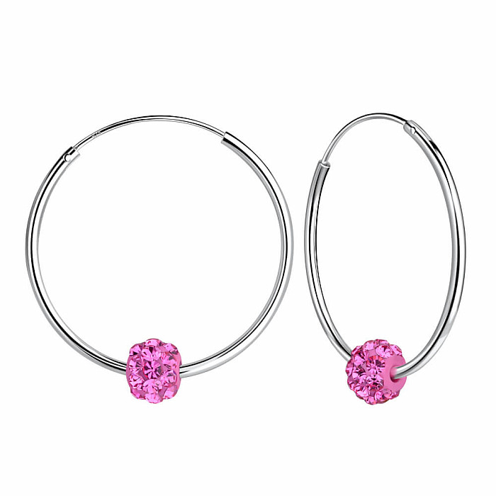 Levně 30387 Stříbrné 25 mm KRUHY s třpytivou kuličkou Rosé - 2,5 cm, 2,2 g