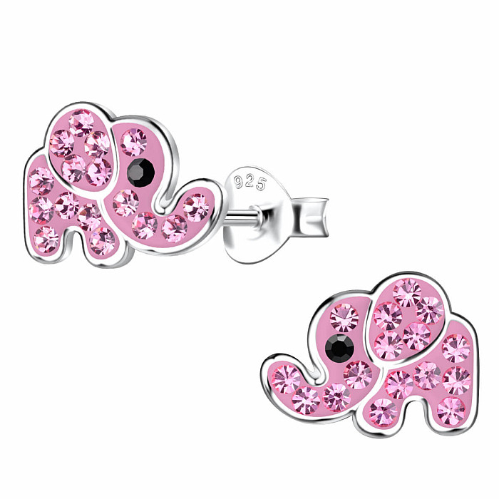 Stříbrné náušnice Růžový slon - 8 x 10 mm, 0,71 g
