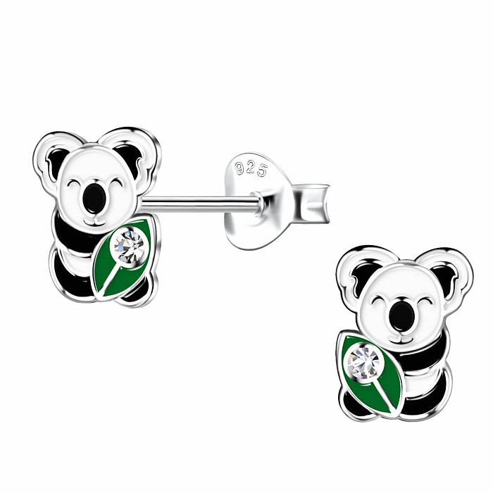 Stříbrné náušnice Koala s lístečkem - 6 x 8 mm, 0,52 g