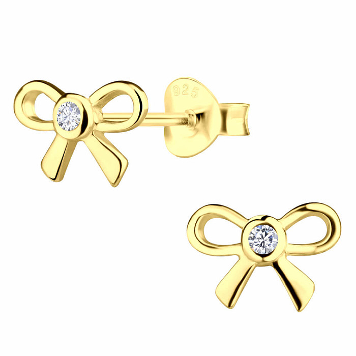 31489 Stříbrné náušnice pecky se zirkony Mašličky - 8 mm, 0,74 g