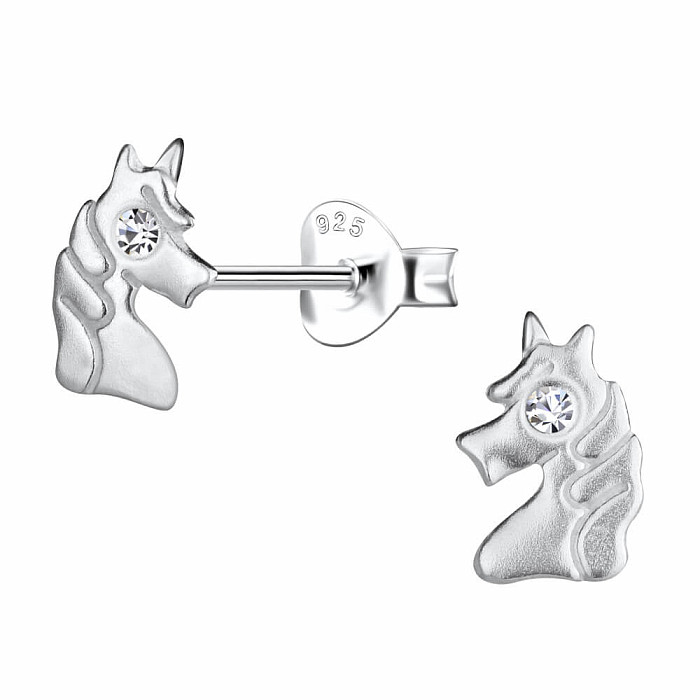Levně 10031611 Stříbrné náušnice pecky se zirkonem Jednorožec - 8 mm 0,45 g