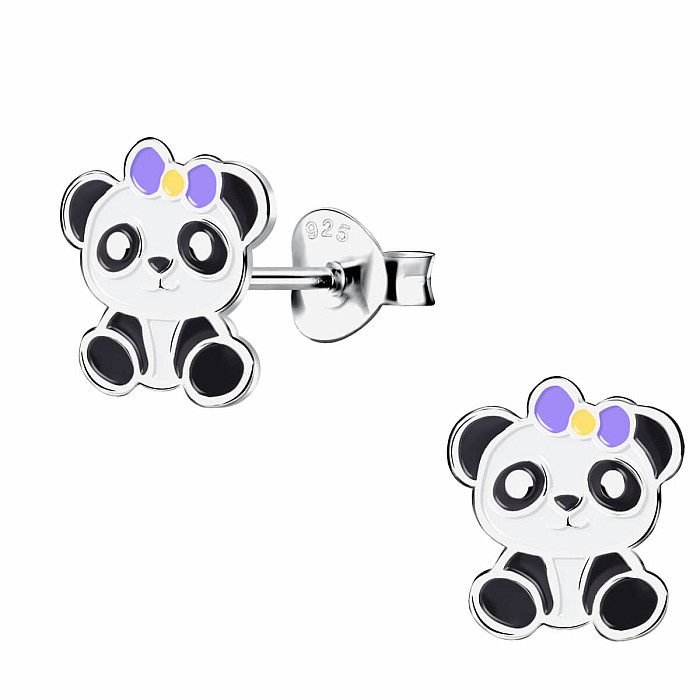 Stříbrné náušnice Medvídek Panda - 8 x 9 mm, 0,62 g