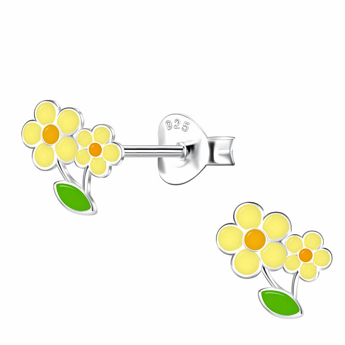 Stříbrné náušnice Žluté kytičky - 7 x 7 mm, 0,41 g