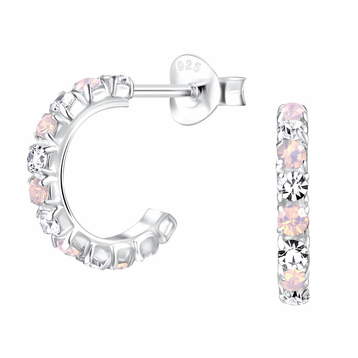 32645 Stříbrné 13 mm náušnice polokruhy se zirkony - 1,3 cm, 0,86  g