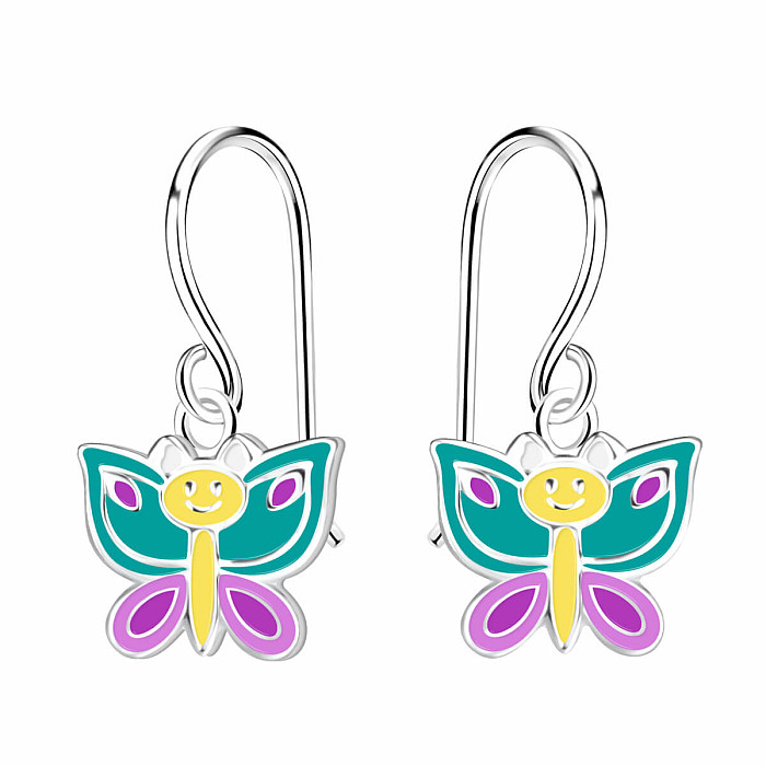 Stříbrné náušnice Barevný motýl - 8 x 7 mm, 0,53 g