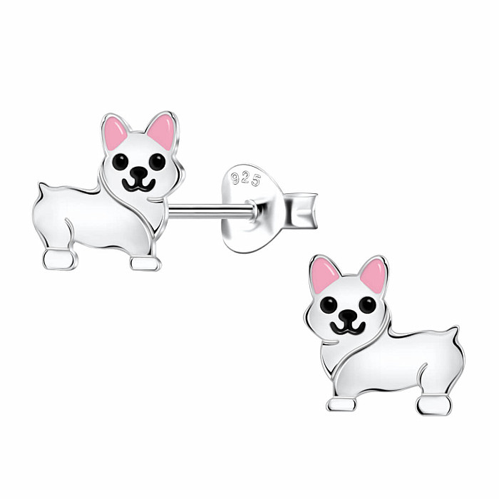 Stříbrné náušnice Pejsek Corgi - 8 x 8 mm, 0,47 g