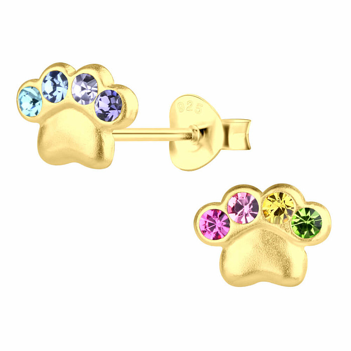 33545 Stříbrné náušnice pecky se zirkony TLAPKY - 0,8 cm, 0,54  g