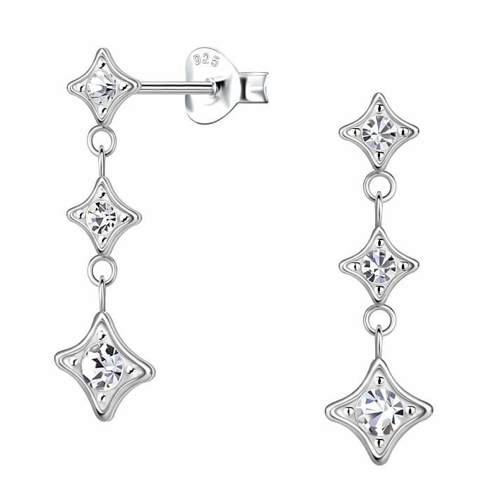 33587 Stříbrné visací náušnice 26 mm WHITE CRYSTAL - 2,6 cm, 0,84 g