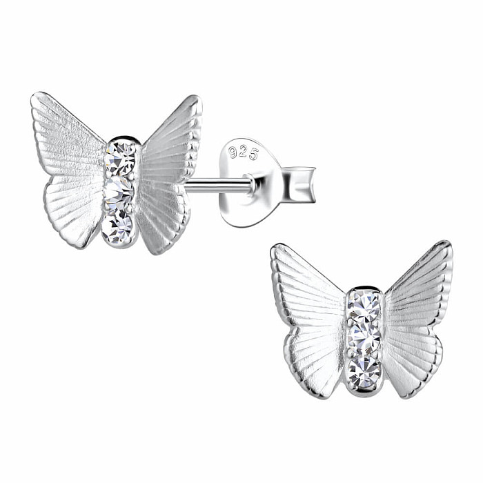 33602 Stříbrné náušnice pecky se zirkony MOTÝL - 6 mm 0,48 g