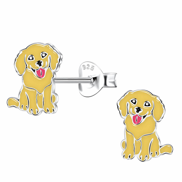Stříbrné náušnice Žlutý pejsek - 6 x 9 mm, 0,53 g