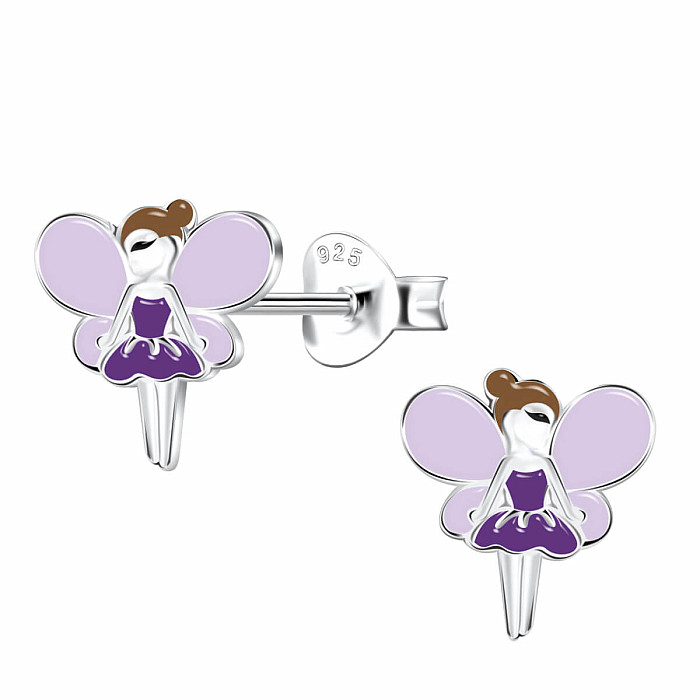 Stříbrné náušnice Fialová víla - 9 x 9 mm, 0,54 g
