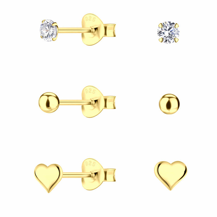 34034 Stříbrné náušnice pecky sada 3 typy zlaté srdíčko - 3 - 5 mm, 1,25 g