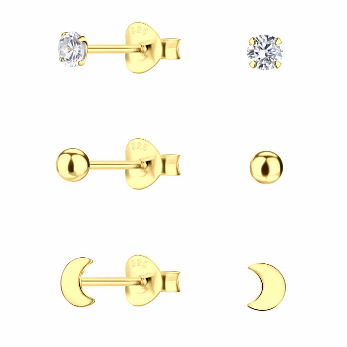 34036 Stříbrné náušnice pecky sada 3 typy zlatý půlměsíc - 3 - 5 mm, 1,25 g