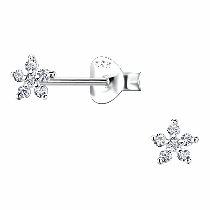 34119 Stříbrné náušnice pecky se zirkony SMALL FLOWER - 4 mm, 0,46 g