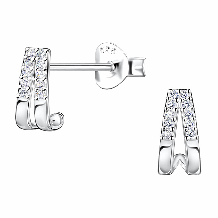 34123 Stříbrné náušnice pecky se zirkony DOUBLE LINE - 8 mm, 0,78 g