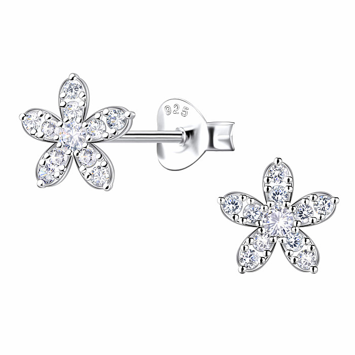 34383 Stříbrné náušnice pecky se zirkony FLOWER - 7 mm, 0,68 g