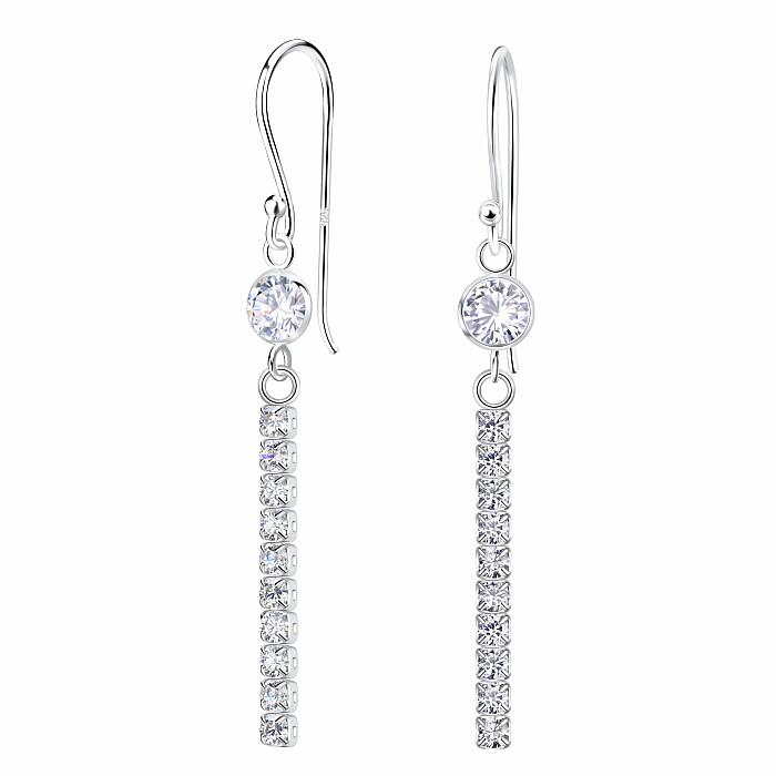 35189 Stříbrné visací náušnice se zirkony LINE - 43 mm, 1,55 g