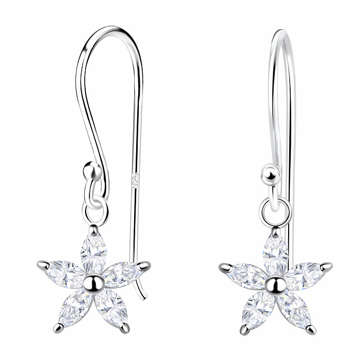 36121 Stříbrné visací náušnice s hvězdami a zirkony - 20 mm, 0,87 g