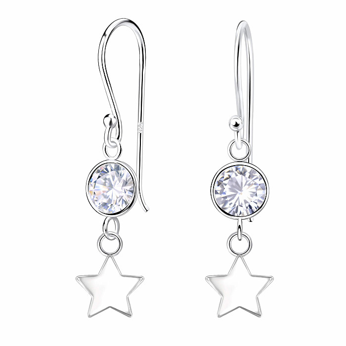 36661 Stříbrné visací náušnice s hvězdičkami - 27 mm, 0,83 g
