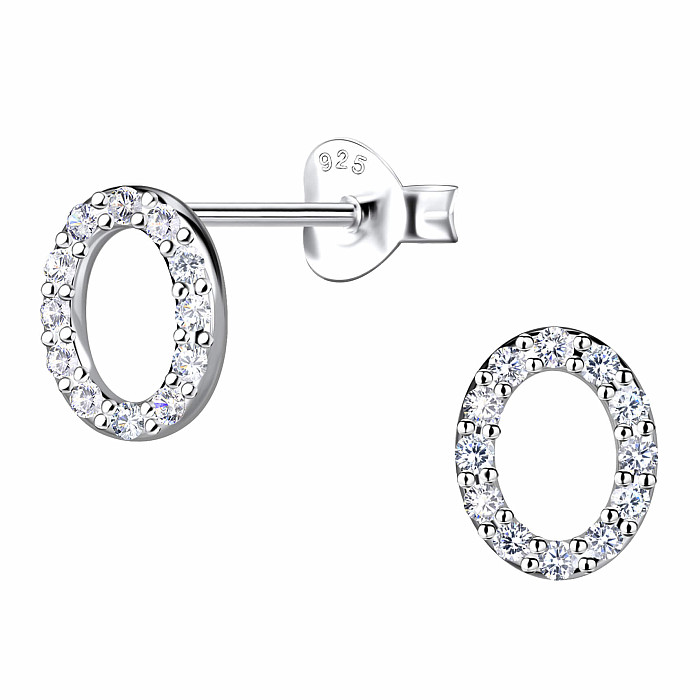 36902 Stříbrné náušnice pecky se zirkony OVAL - 9 mm, 0,99 g