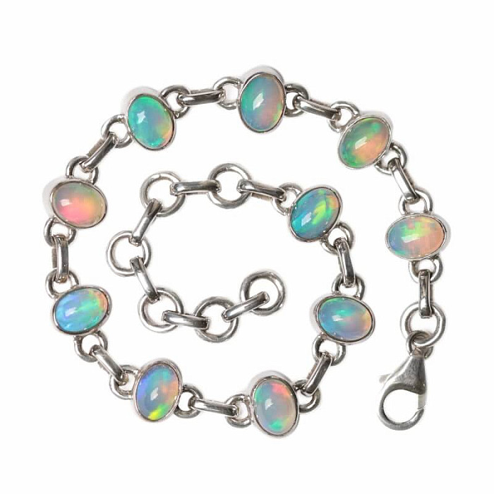 Opál etiopský náramek stříbro Ag 925 B117 - 16,5 - 20,5 cm, 10,1 g