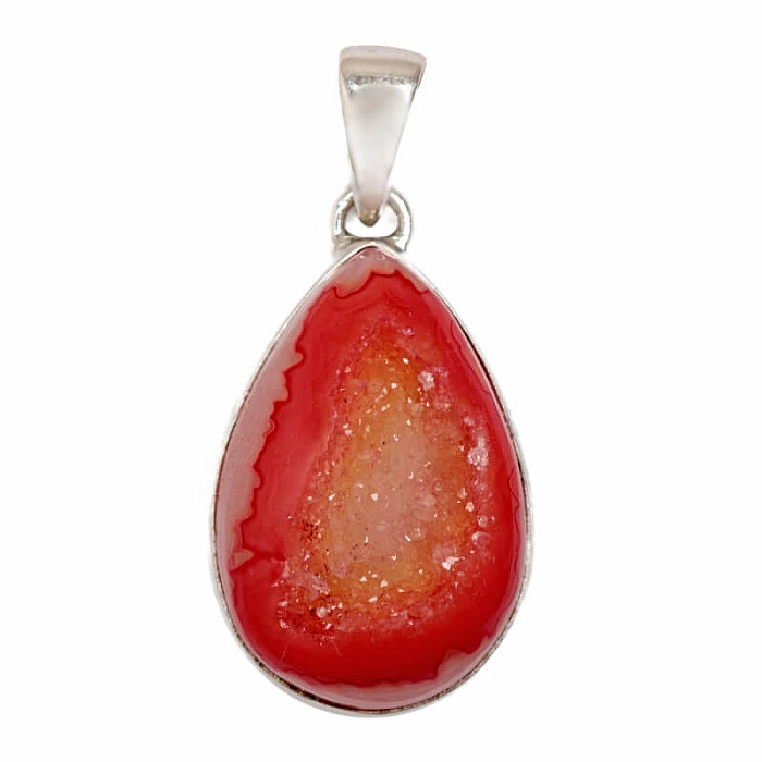 Achát drúzička red aura přívěsek stříbro Ag 925 P141 - 2,3 cm, 5 g