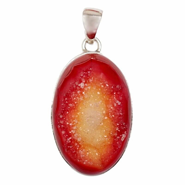 Achát drúzička red aura přívěsek stříbro Ag 925 P144 - 2,6 cm, 7,3 g