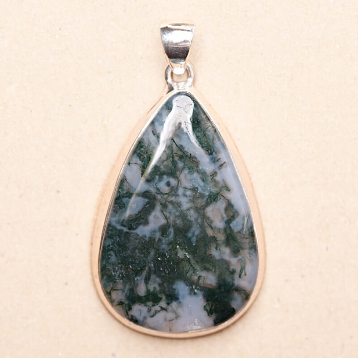 Achát mechový přívěsek stříbro Ag 925 P1500 - 3,7 cm, 12,6 g