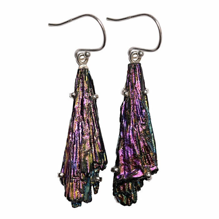 Kyanit duhový titanium aura náušnice stříbro Ag 925 E152 - 4,1 cm, 12,7 g