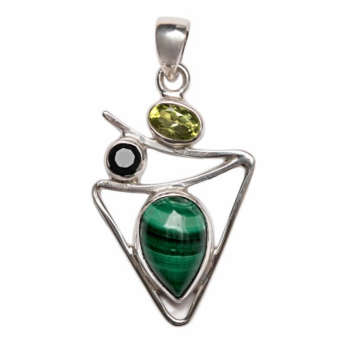 Designový přívěsek s malachitem stříbro Ag 925 P153 - 2,6 cm, 4,1 g